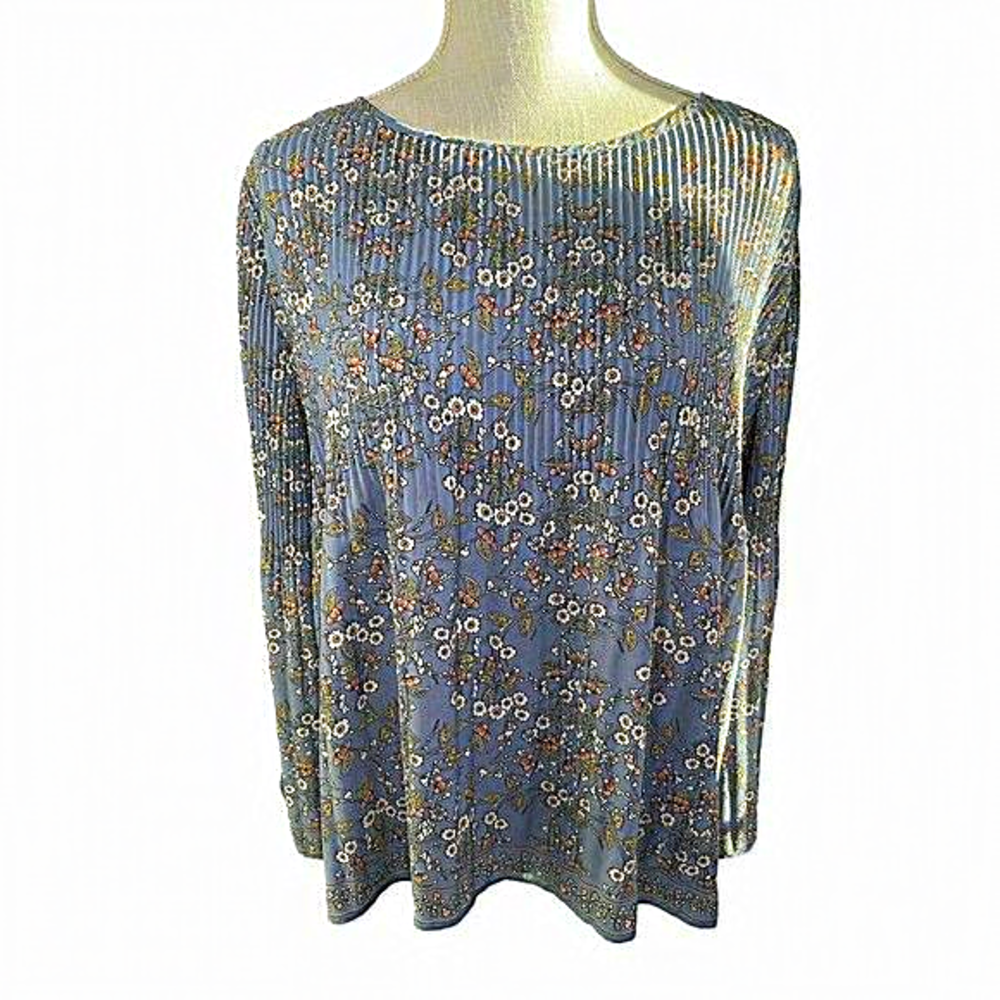 Max Studio Women's Crepe Pleated Blouse - Colorful Size M Trumpet‎ Sleeve